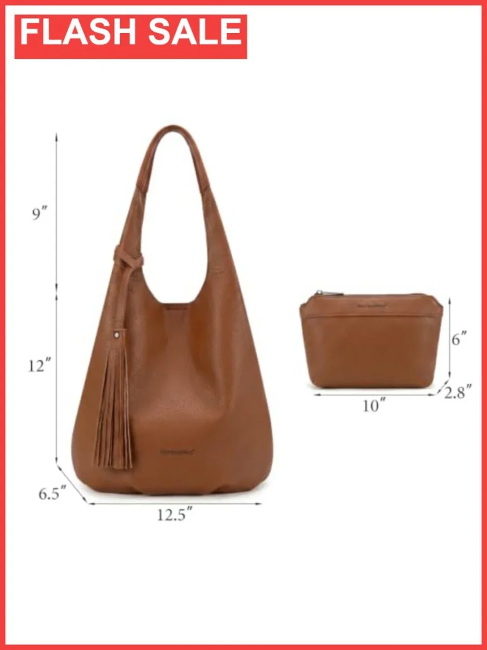 Slouchy Vegan Leather Hobo Bag 2PC Set Tassels Shoulder Purse Cosmetic